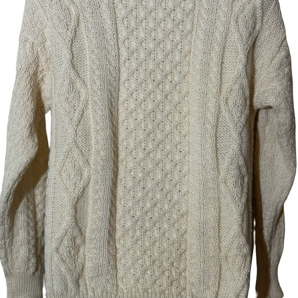 Aran Crafts Ireland 100% Wool Cable Knit Chunky Knit Fisherman Sweater Ivory S - Picture 5 of 16